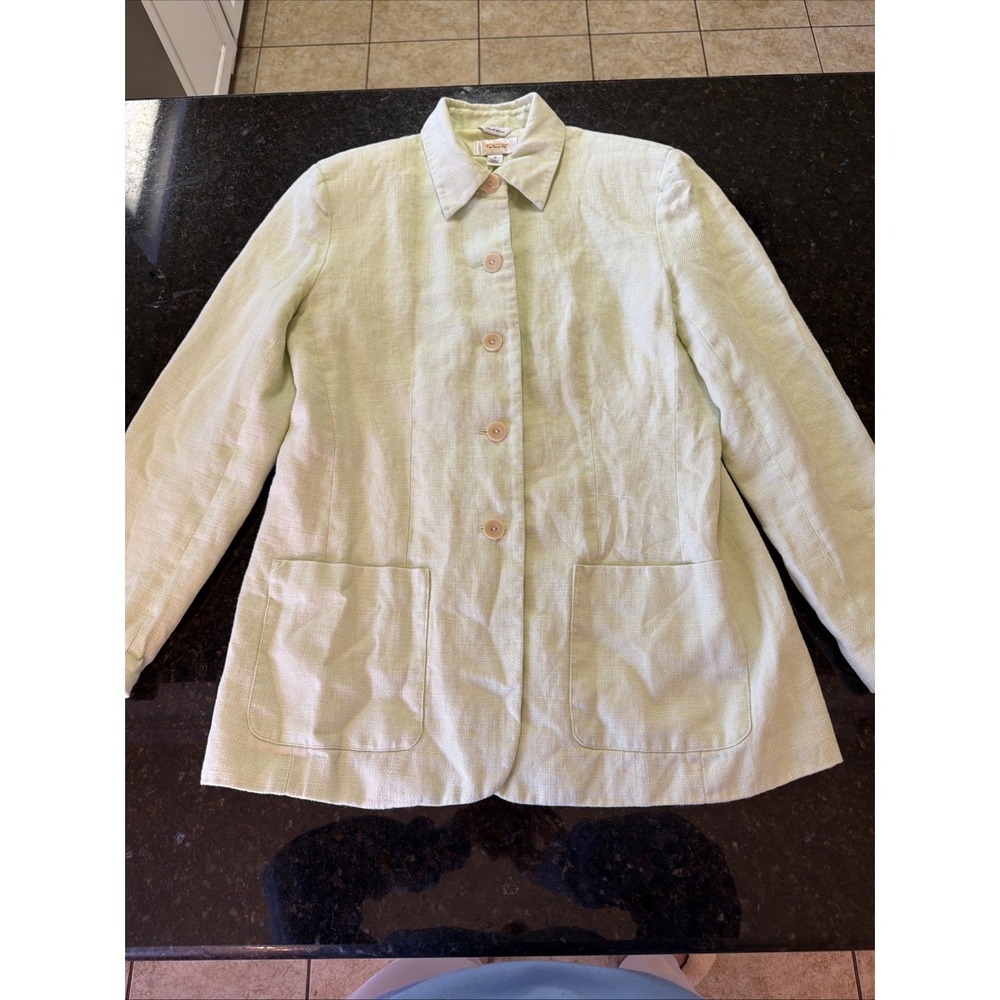 Talbots Womens Black‎ Irish Linen Button Front Lined Blazer Jacket Sz 10 Spring